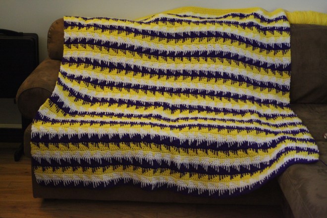 Purple and Gold Crochet Blanket